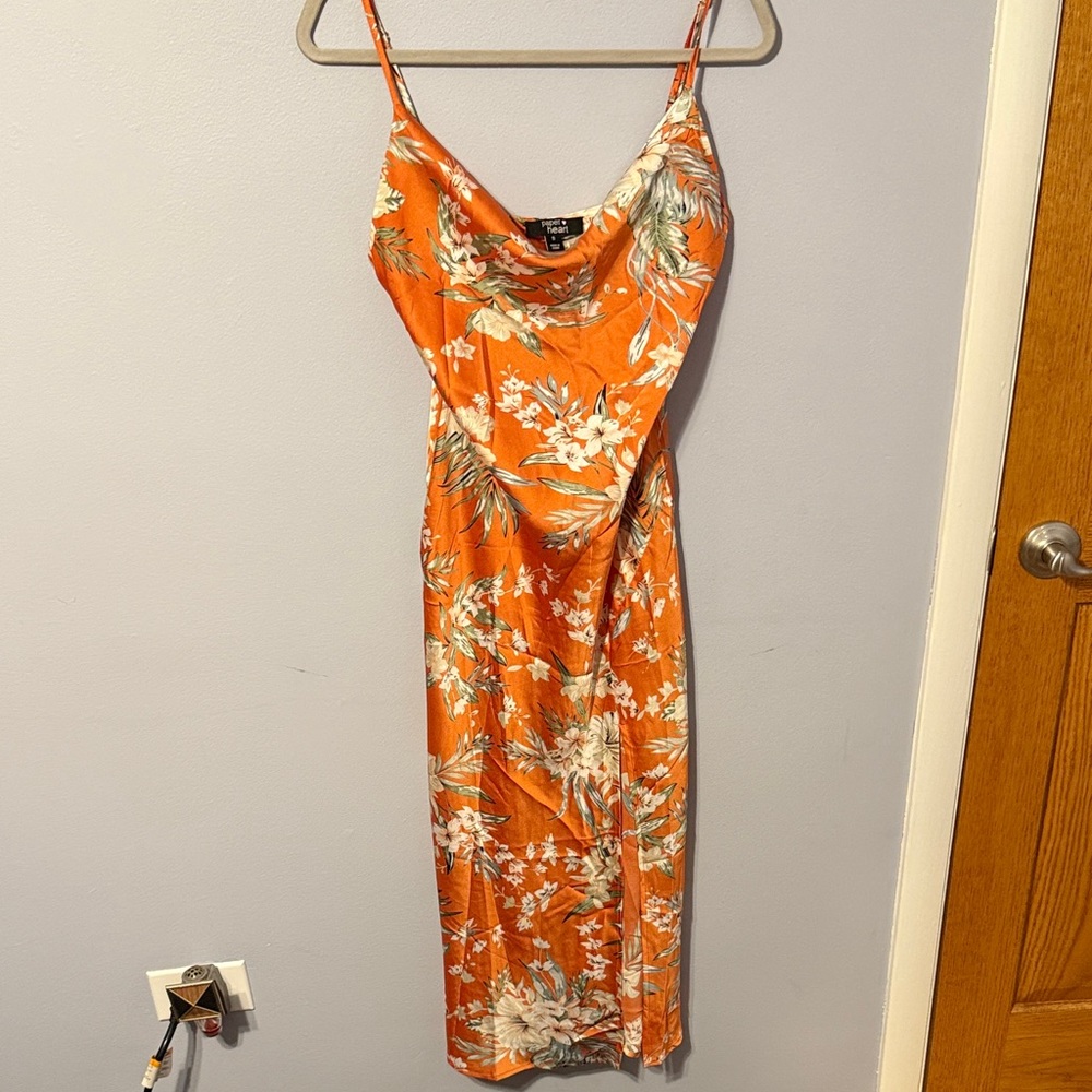 Tropical Floral Orange Midi Dress